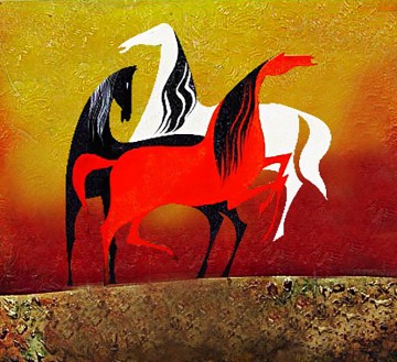 Decoración caballo acrílico y arenas de acero abstracto original. Pinturas al óleo
